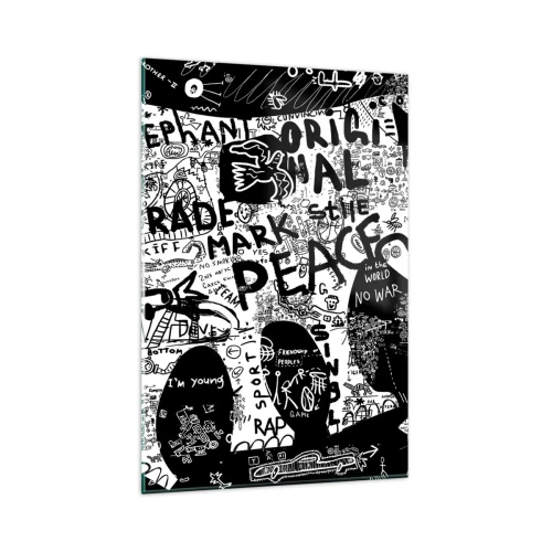 Impression sur verre - Image sur verre - Graphiques en noir et blanc avec des motifs graffitis - 80x120cm - La richesse des rues - Décoration murale moderne pour le salon et la chambre ARTTOR