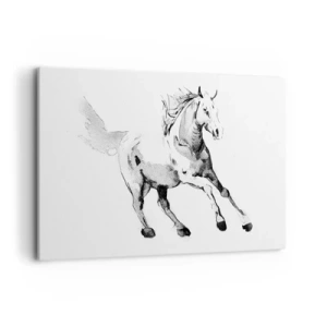 Impression sur toile - Image sur toile - Croquis d'un cheval au galop dans des tons de noir et blanc - 120x80cm - Âme indomptée - Décoration murale moderne pour le salon et la chambre ARTTOR