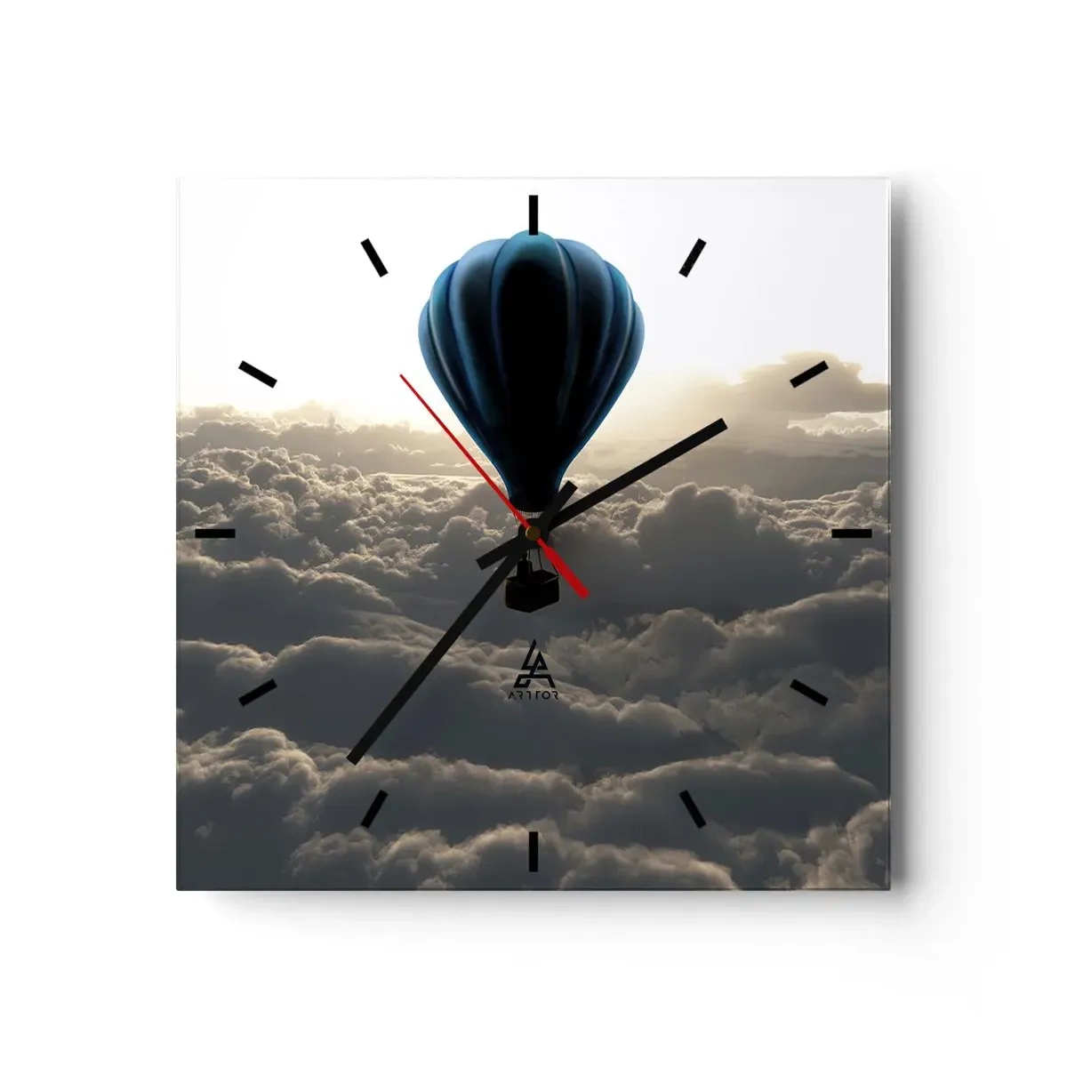 Horloge murale - Pendule murale - Une montgolfière contre un ciel nuageux au coucher du soleil - 30x30cm - Un vagabond au dessus des nuages - Décoration murale moderne pour le salon et la chambre ARTTOR