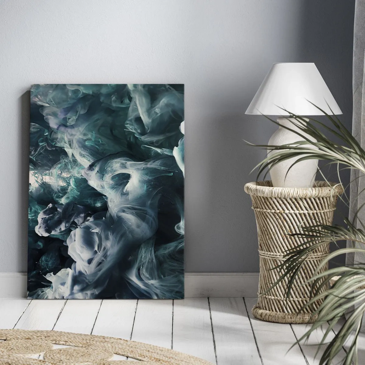 Impression sur toile - Image sur toile - Vagues abstraites dynamiques dans des tons de bleu et de blanc - 50x70cm - Mouvement des couleurs - Décoration murale moderne pour le salon et la chambre ARTTOR