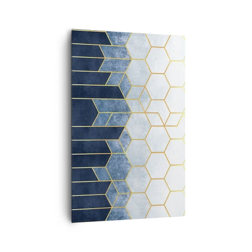 Impression sur toile - Image sur toile - Motif géométrique dans les tons or et bleu marine - 80x120cm - Composition en rythme syncopé - Décoration murale moderne pour le salon et la chambre ARTTOR