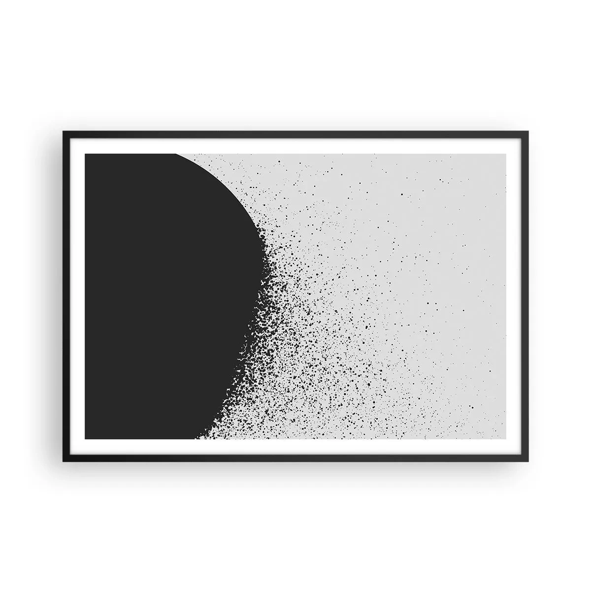 Affiche dans un cadre noir - Poster - Motif abstrait avec des particules noires sur un fond clair - 100x70cm - Mouvement des molécules - Décoration murale moderne pour le salon et la chambre ARTTOR