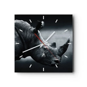 Horloge murale - Pendule murale - Portrait noir et blanc d'un rhinocéros sur fond sombre - 30x30cm - Le profil droit - Décoration murale moderne pour le salon et la chambre ARTTOR
