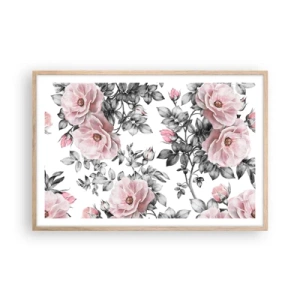 Affiche dans un chêne clair - Poster - Se perdre dans les fleurs des roses - 91x61 cm