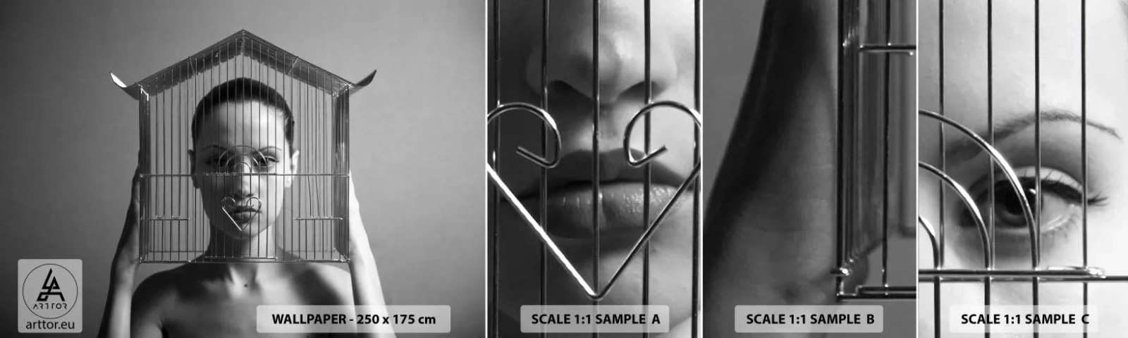 Échantillon de Papier Peint Autocollant Deluxe Sticker - Portrait un peu surréaliste - Femme, Morceau, Modèle - 100x30 cm