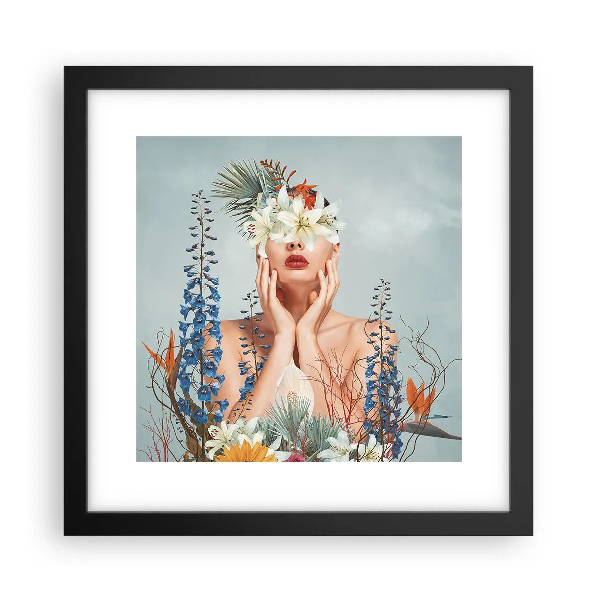 Affiche dans un cadre noir - Poster - Femme - fleur - 30x30 cm