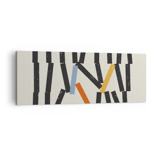 Impression sur toile - Image sur toile - Composition abstraite avec des rectangles colorés et noirs - 140x50cm - Dominos – composition - Décoration murale moderne pour le salon et la chambre ARTTOR