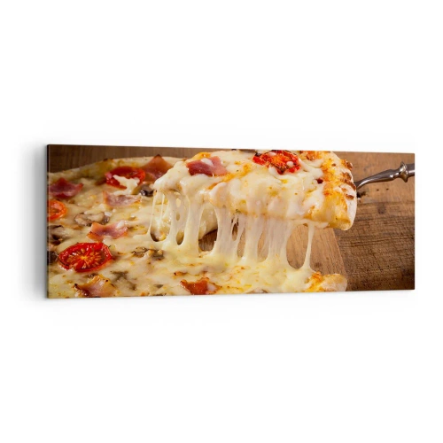 Impression sur toile - Image sur toile - Pizza au fromage filandreux - 140x50cm - Un chef-d'œuvre de l'art italien - Décoration murale moderne pour le salon et la chambre ARTTOR