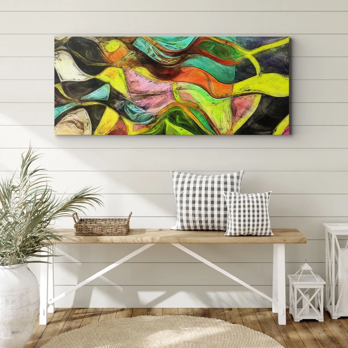 Impression sur toile - Image sur toile - Une composition abstraite avec des taches colorées et des lignes dynamiques. - 120x50cm - Le mouvement c'est la vie - Décoration murale moderne pour le salon et la chambre ARTTOR