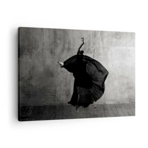 Impression sur toile - Image sur toile - Silhouette noire et blanche d'une danseuse en mouvement sur fond de mur - 70x50cm - Pas plein de passion - Décoration murale moderne pour le salon et la chambre ARTTOR