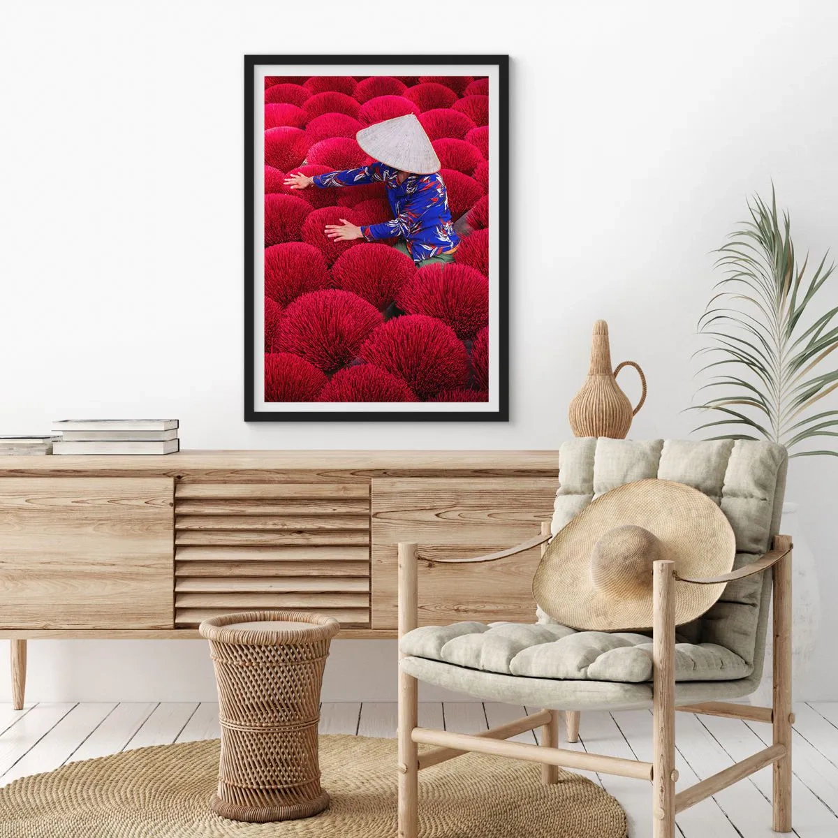 Affiche dans un cadre noir - Poster - Dans un champ de riz - 40x50 cm