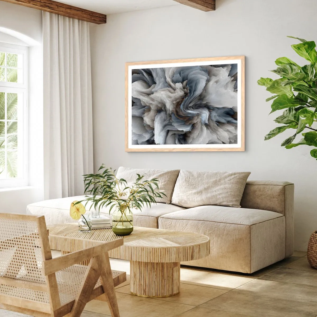 Affiche dans un chêne clair - Poster - Pierre et fleur - 50x40 cm