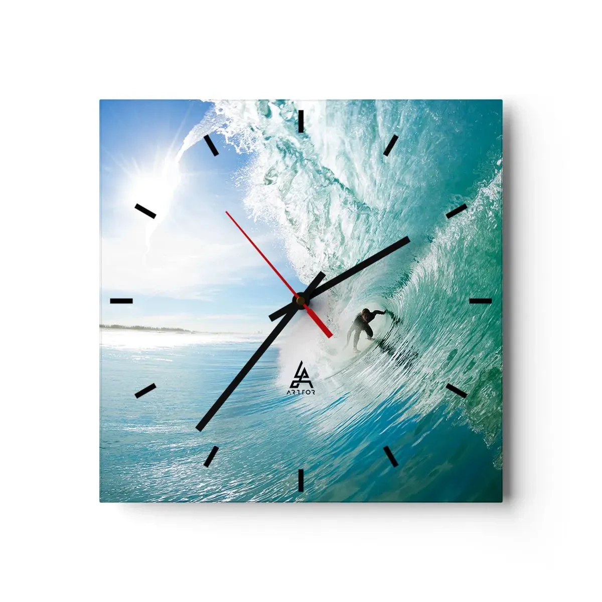 Horloge murale - Pendule murale - Un surfeur chevauchant une vague au soleil contre un ciel bleu - 30x30cm - Toujours sur la vague - Décoration murale moderne pour le salon et la chambre ARTTOR
