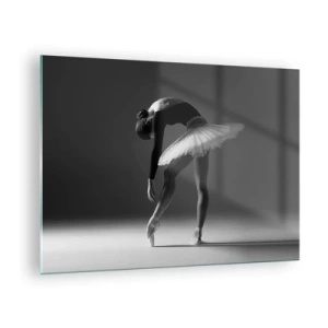 Impression sur verre - Image sur verre - Silhouette noire et blanche d'une ballerine dans une pose gracieuse - 70x50cm - Belle ballerine - Décoration murale moderne pour le salon et la chambre ARTTOR