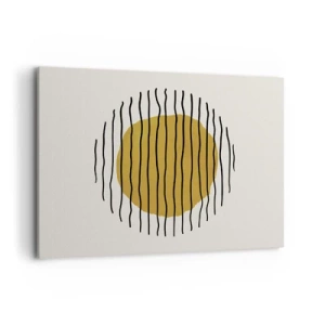 Impression sur toile - Image sur toile - Un motif minimaliste avec un cercle jaune et des lignes noires. - 100x70cm - Abstraction tremblante de chaleur - Décoration murale moderne pour le salon et la chambre ARTTOR