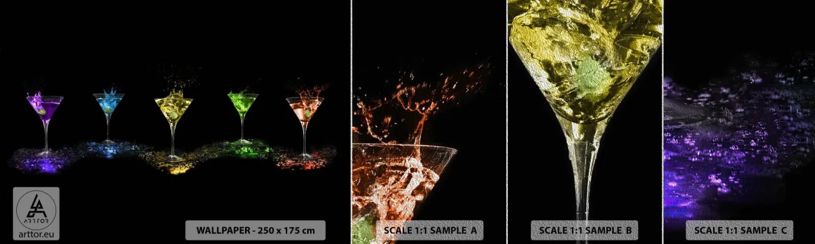 Échantillon de Papier Peint Premium Sand - Couleurs de joie en verre de cristal - La gastronomie, Cocktail, Boisson colorée - 100x30 cm