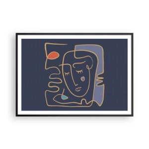 Affiche dans un cadre noir - Poster - Portrait de visage abstrait dans un style minimaliste - 100x70cm - En réflexion - Décoration murale moderne pour le salon et la chambre ARTTOR