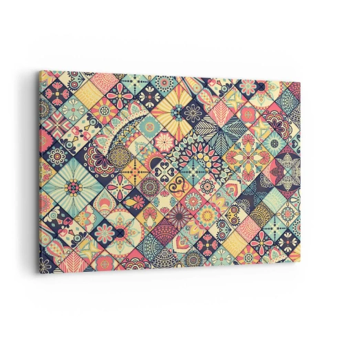Impression sur toile - Image sur toile - Motifs géométriques colorés inspirés du style marocain - 100x70cm - Ambiance marocaine - Décoration murale moderne pour le salon et la chambre ARTTOR