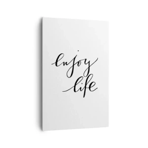 Impression sur toile - Image sur toile - La citation «Profitez de la vie» en calligraphie noire sur fond blanc - 80x120cm - Rien à ajouter.... - Décoration murale moderne pour le salon et la chambre ARTTOR