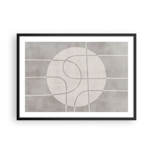 Affiche dans un cadre noir - Poster - Motif géométrique dans les tons de gris et de blanc - 70x50cm - Circulaire et tout droit - Décoration murale moderne pour le salon et la chambre ARTTOR