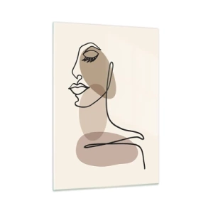 Impression sur verre - Image sur verre - Un portrait féminin minimaliste réalisé avec une ligne continue. - 50x70cm - Une certaine ligne de beauté - Décoration murale moderne pour le salon et la chambre ARTTOR