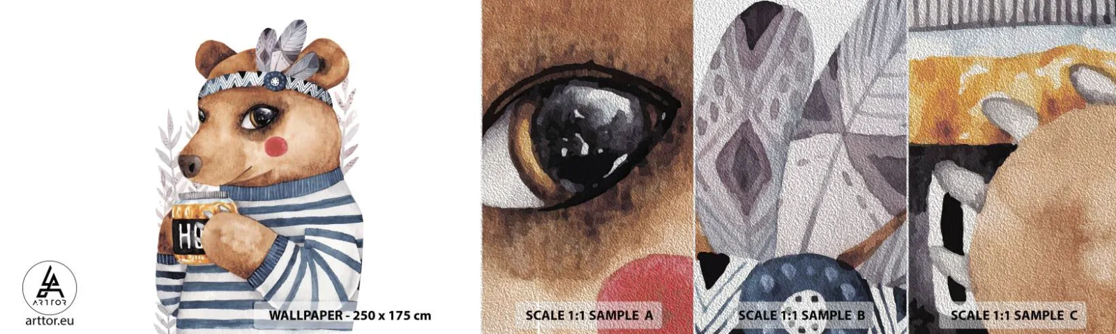 Échantillon de Papier Peint Premium Sand - Un nounours trop mignon - Abstraction, Pour les enfants, Ours - 100x30 cm