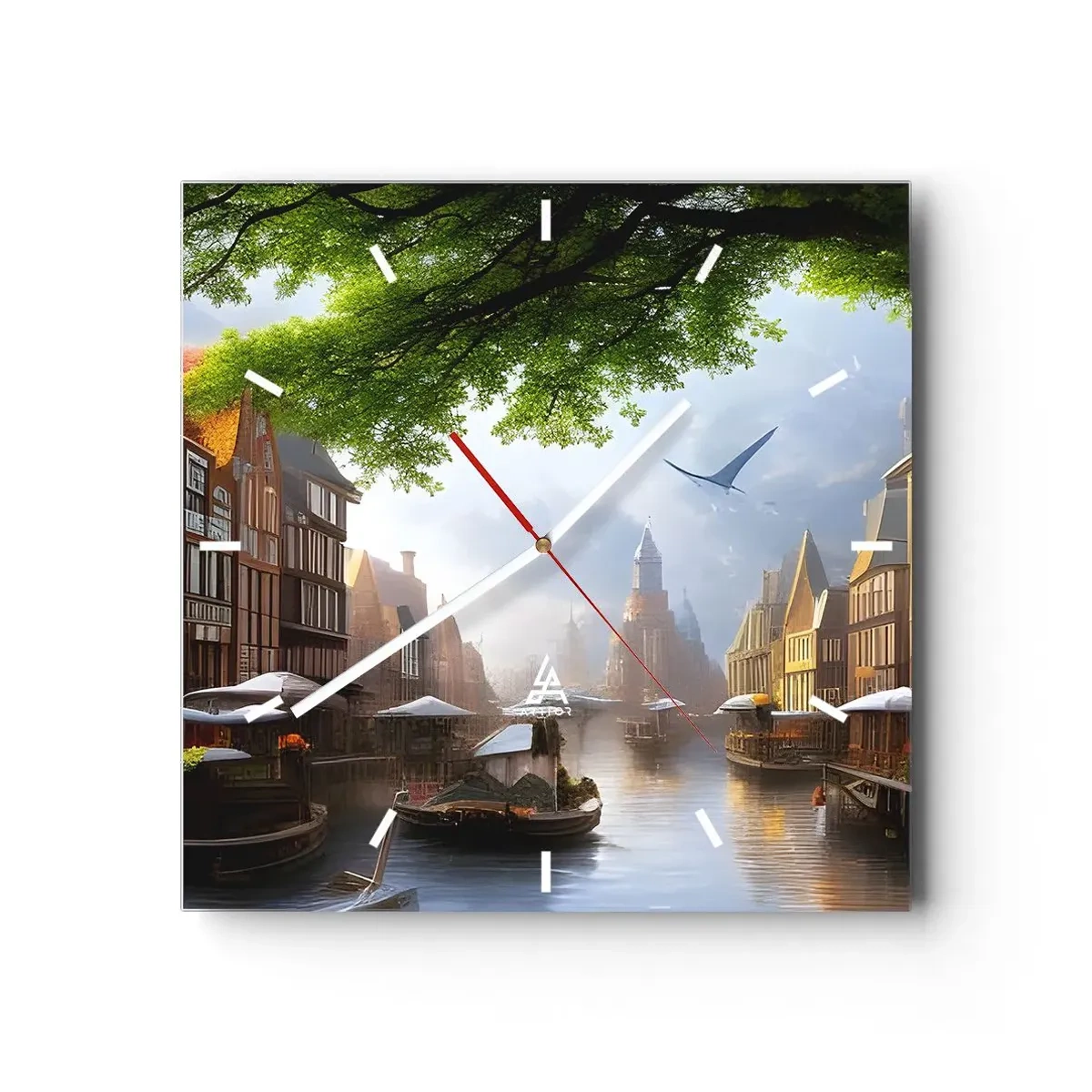 Horloge murale - Pendule murale - Un paysage hollandais pittoresque avec un canal et des maisons de rapport - 30x30cm - Paysage urbain néerlandais - Décoration murale moderne pour le salon et la chambre ARTTOR