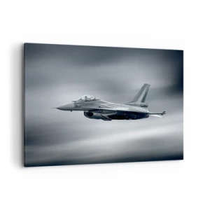 Impression sur toile - Image sur toile - Un avion de chasse en vol contre un ciel nuageux - 120x80cm - Acceptez-vous le défi? - Décoration murale moderne pour le salon et la chambre ARTTOR