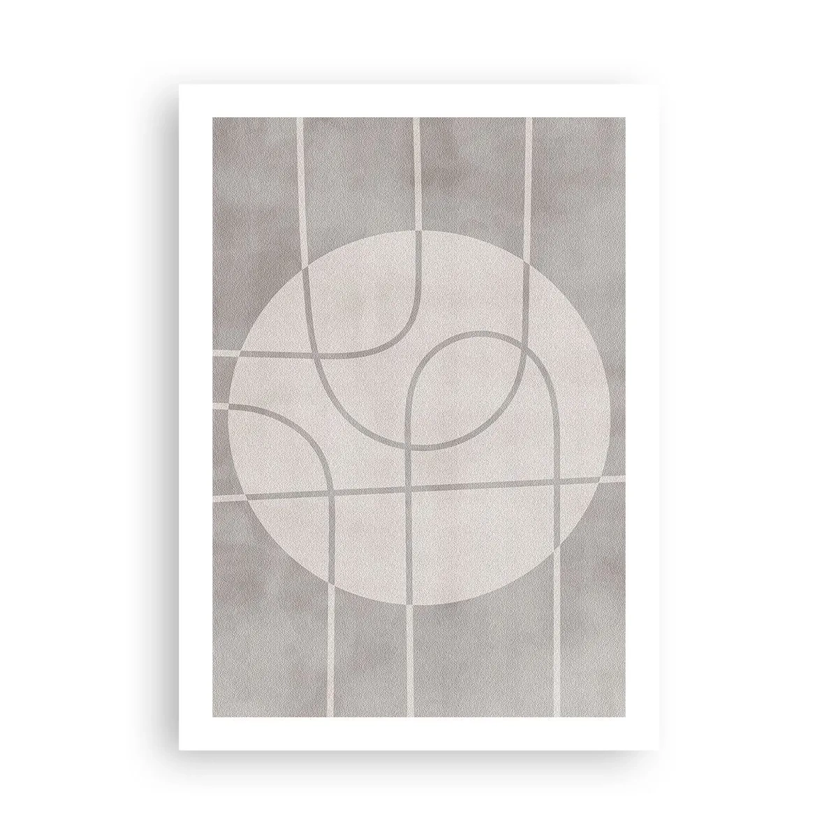 Affiche - Poster - Des lignes géométriques et un cercle dans des tons de gris - 50x70cm - Circulaire et tout droit - Décoration murale moderne pour le salon et la chambre ARTTOR