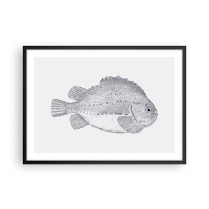 Affiche dans un cadre noir - Poster - Dessin noir et blanc d'un poisson sur fond blanc dans un style minimaliste - 70x50cm - Pour l'album du naturaliste - Décoration murale moderne pour le salon et la chambre ARTTOR