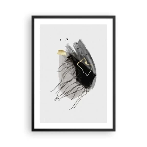 Affiche dans un cadre noir - Poster - Une composition abstraite aux accents noirs, gris et dorés. - 50x70cm - En noir et en or - Décoration murale moderne pour le salon et la chambre ARTTOR
