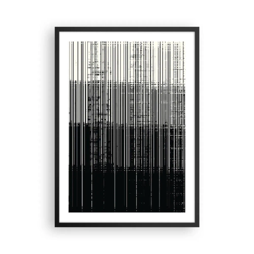 Affiche dans un cadre noir - Poster - Composition abstraite de lignes noires sur fond blanc - 50x70cm - Ondes et vibrations - Décoration murale moderne pour le salon et la chambre ARTTOR