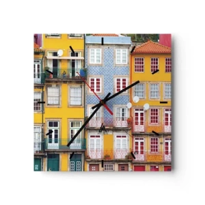 Horloge murale - Pendule murale - Façades colorées d'immeubles d'habitation dans le paysage urbain - 30x30cm - Couleurs de vieille ville - Décoration murale moderne pour le salon et la chambre ARTTOR