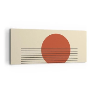 Impression sur toile - Image sur toile - Cercle rouge abstrait avec des lignes sur fond beige. - 120x50cm - Aux alentours et plus loin - Décoration murale moderne pour le salon et la chambre ARTTOR