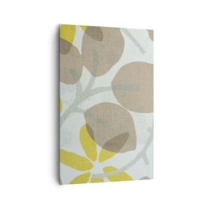 Impression sur toile - Image sur toile - Feuilles abstraites dans les tons beige et jaune - 80x120cm - Composition en plein soleil - Décoration murale moderne pour le salon et la chambre ARTTOR