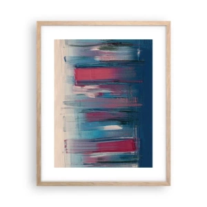 Affiche dans un chêne clair - Poster - Composition verticale en bleu et rouge - 40x50 cm