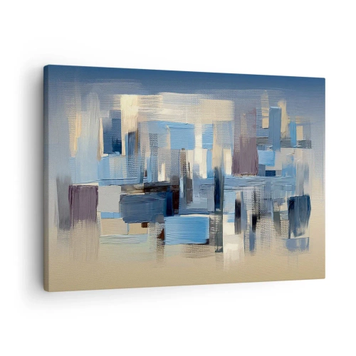 Impression sur toile - Image sur toile - Formes géométriques dans les tons de bleu et de beige - 70x50cm - Construction bleue - Décoration murale moderne pour le salon et la chambre ARTTOR