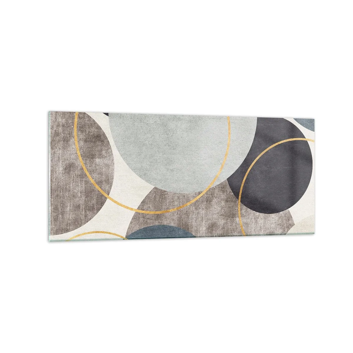 Impression sur verre - Image sur verre - Cercles géométriques dans les tons de gris, bleu et or - 120x50cm - Cercles sur cercles - Décoration murale moderne pour le salon et la chambre ARTTOR