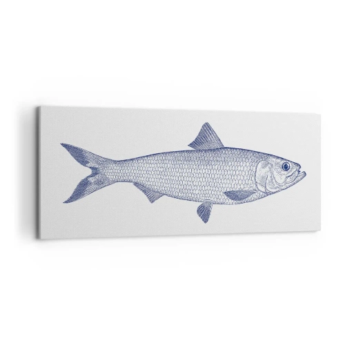 Impression sur toile - Image sur toile - Illustration d'un poisson dans des tons de bleu sur fond clair - 120x50cm - Salutations des mers du nord - Décoration murale moderne pour le salon et la chambre ARTTOR