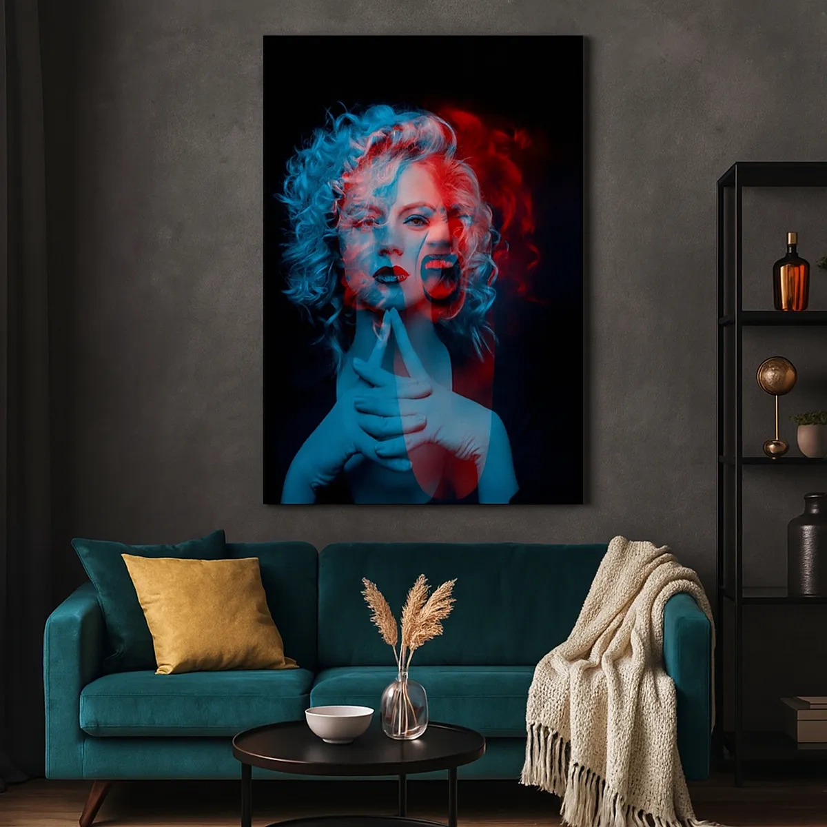 Impression sur toile - Image sur toile - Double portrait de femme en rouge et bleu - 50x70cm - Alter ego - Décoration murale moderne pour le salon et la chambre ARTTOR
