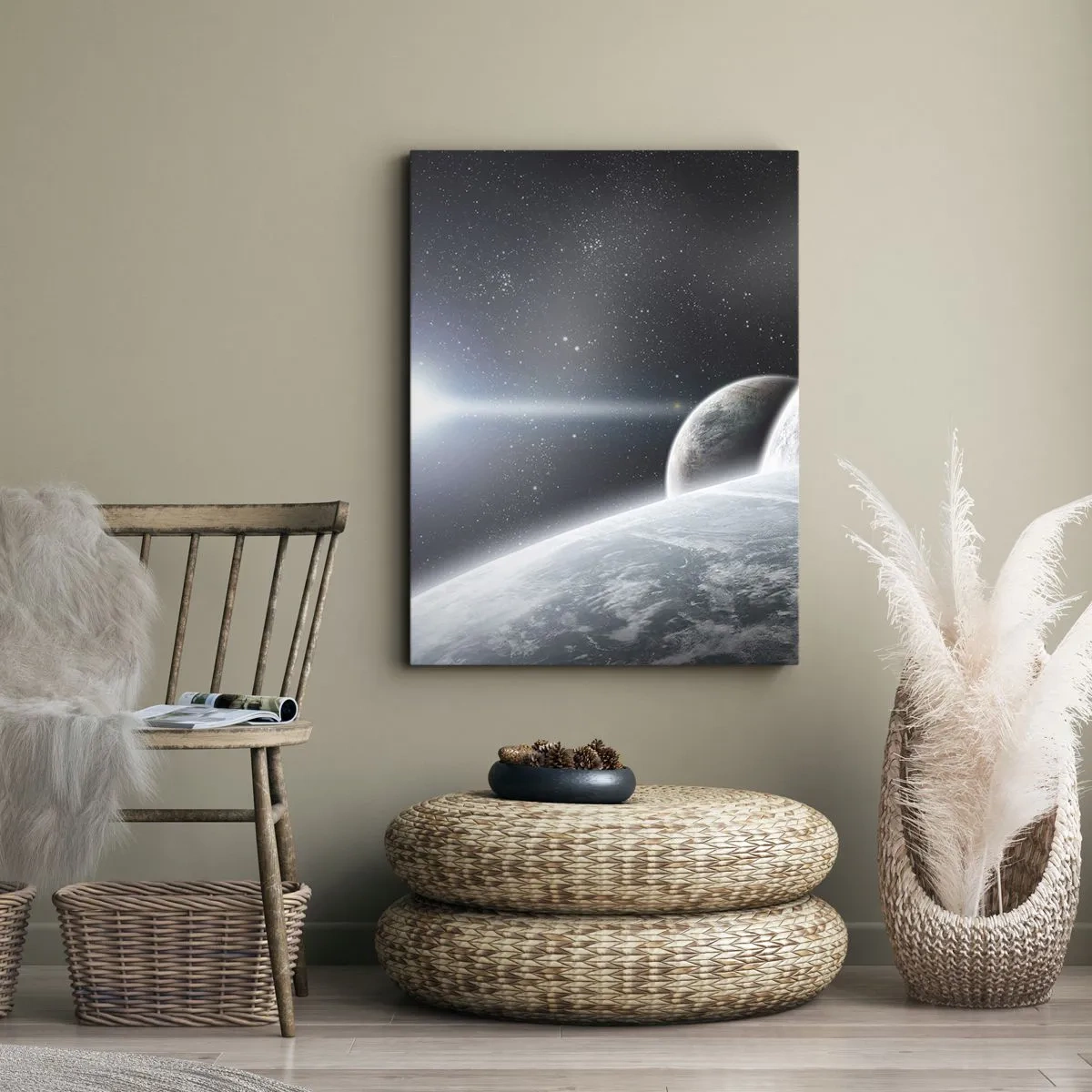 Impression sur toile - Image sur toile - Planètes dans l'espace sur fond d'étoiles et de galaxies - 50x70cm - Musique cosmique des sphères - Décoration murale moderne pour le salon et la chambre ARTTOR