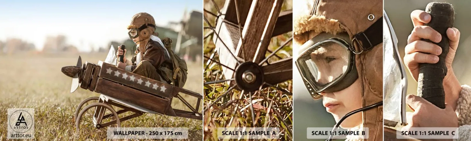 Échantillon de Papier Peint Autocollant Deluxe Sticker - Départ vers un rêve - Garçon, Avion, Ancien - 100x30 cm