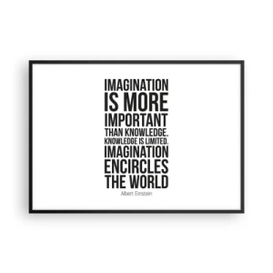 Affiche dans un cadre noir - Poster - Citation inspirante sur fond blanc en police noire - 100x70cm - Einstein sur le pouvoir de l'imagination - Décoration murale moderne pour le salon et la chambre ARTTOR