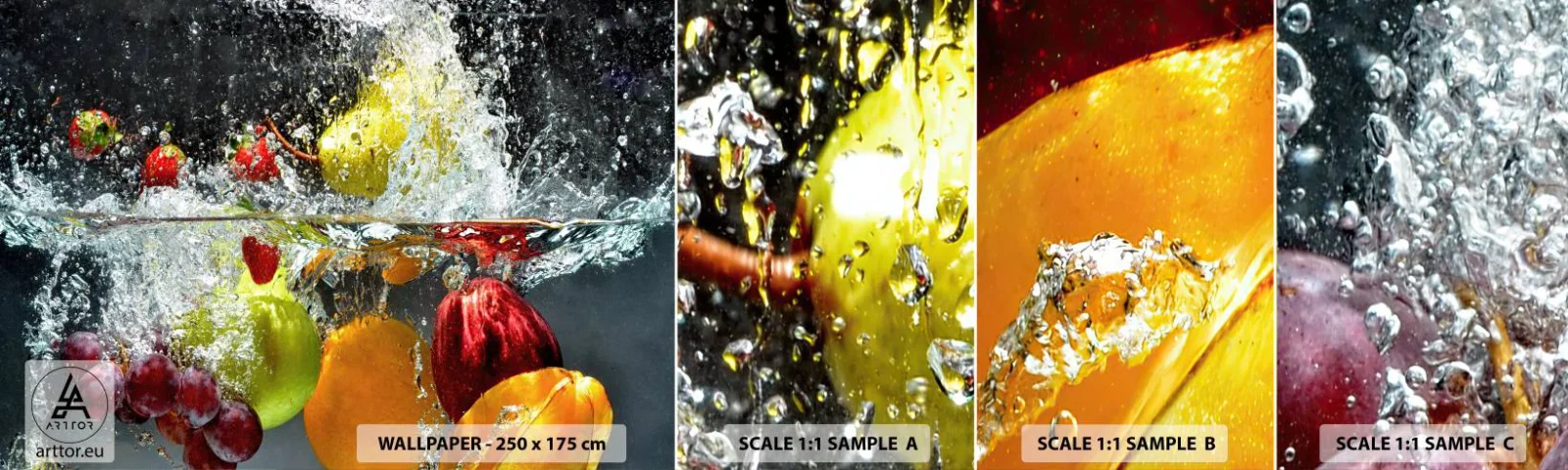 Échantillon de Papier Peint Autocollant Deluxe Sticker - Rafraîchissement fruité - Fruit, Eau, Cuisine - 100x30 cm