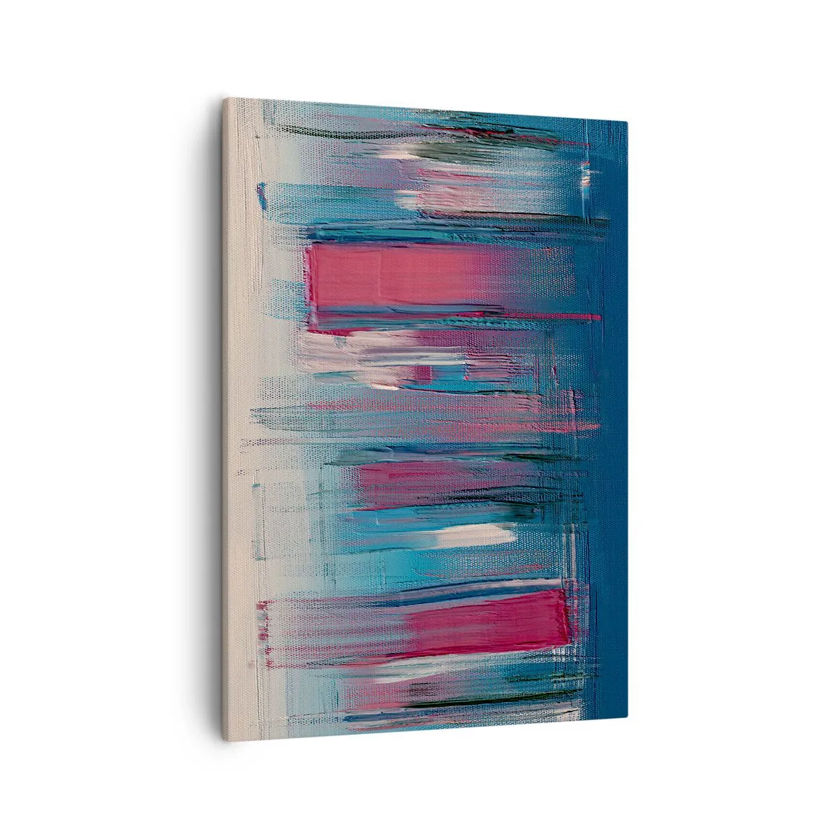 Impression sur toile - Image sur toile - Formes verticales abstraites dans des tons de bleu et de rouge - 50x70cm - Composition verticale en bleu et rouge - Décoration murale moderne pour le salon et la chambre ARTTOR
