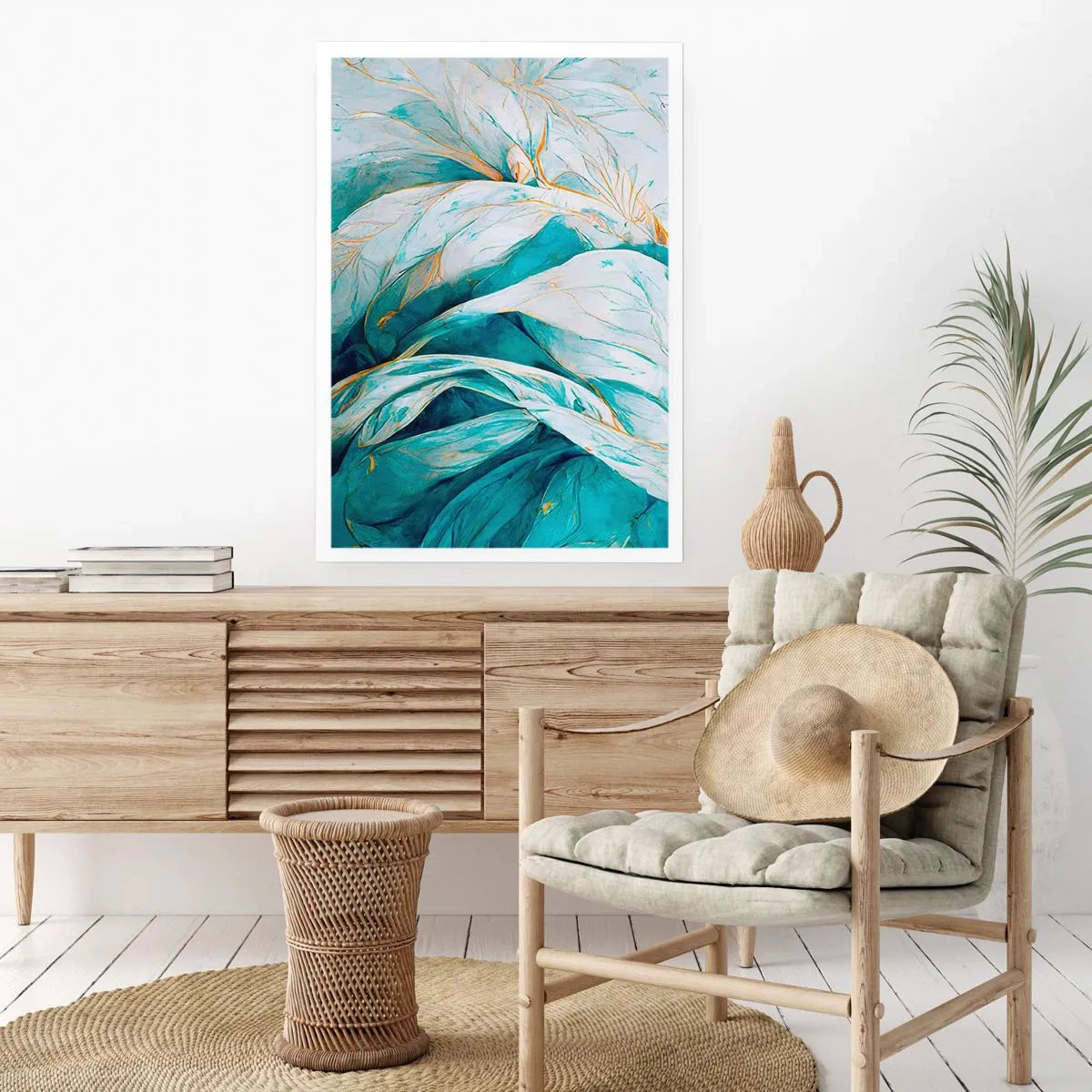 Affiche - Poster - Abstraction bleue avec un motif doré - 70x100 cm