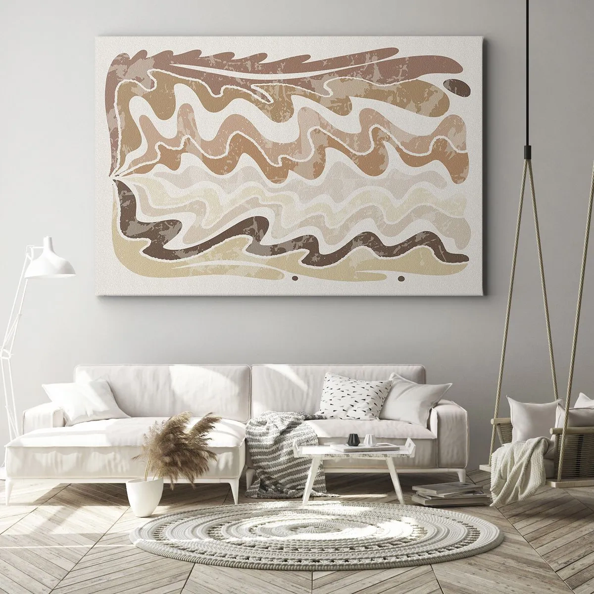 Impression sur toile - Image sur toile - Lignes abstraites ondulées dans des tons beiges - 70x50cm - Bonne énergie – bonnes émotions - Décoration murale moderne pour le salon et la chambre ARTTOR