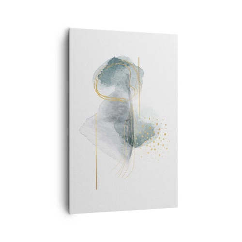 Impression sur toile - Image sur toile - Une composition abstraite dans des tons turquoise et or. - 80x120cm - À propos de la relation entre le gris et l'or - Décoration murale moderne pour le salon et la chambre ARTTOR