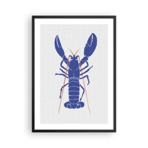 Affiche dans un cadre noir - Poster - Graphique de homard à contraste élevé dans un style minimaliste - 50x70cm - Homard exquis en bleu marine - Décoration murale moderne pour le salon et la chambre ARTTOR
