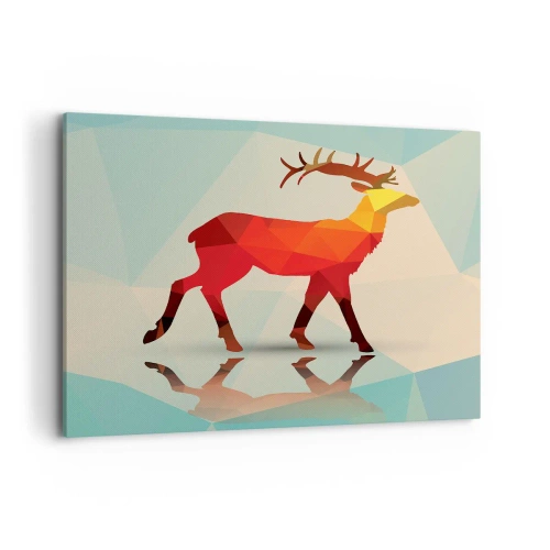 Impression sur toile - Image sur toile - Silhouette géométrique d'un cerf dans les tons de rouge et d'orange - 120x80cm - Cerf géométrique - Décoration murale moderne pour le salon et la chambre ARTTOR